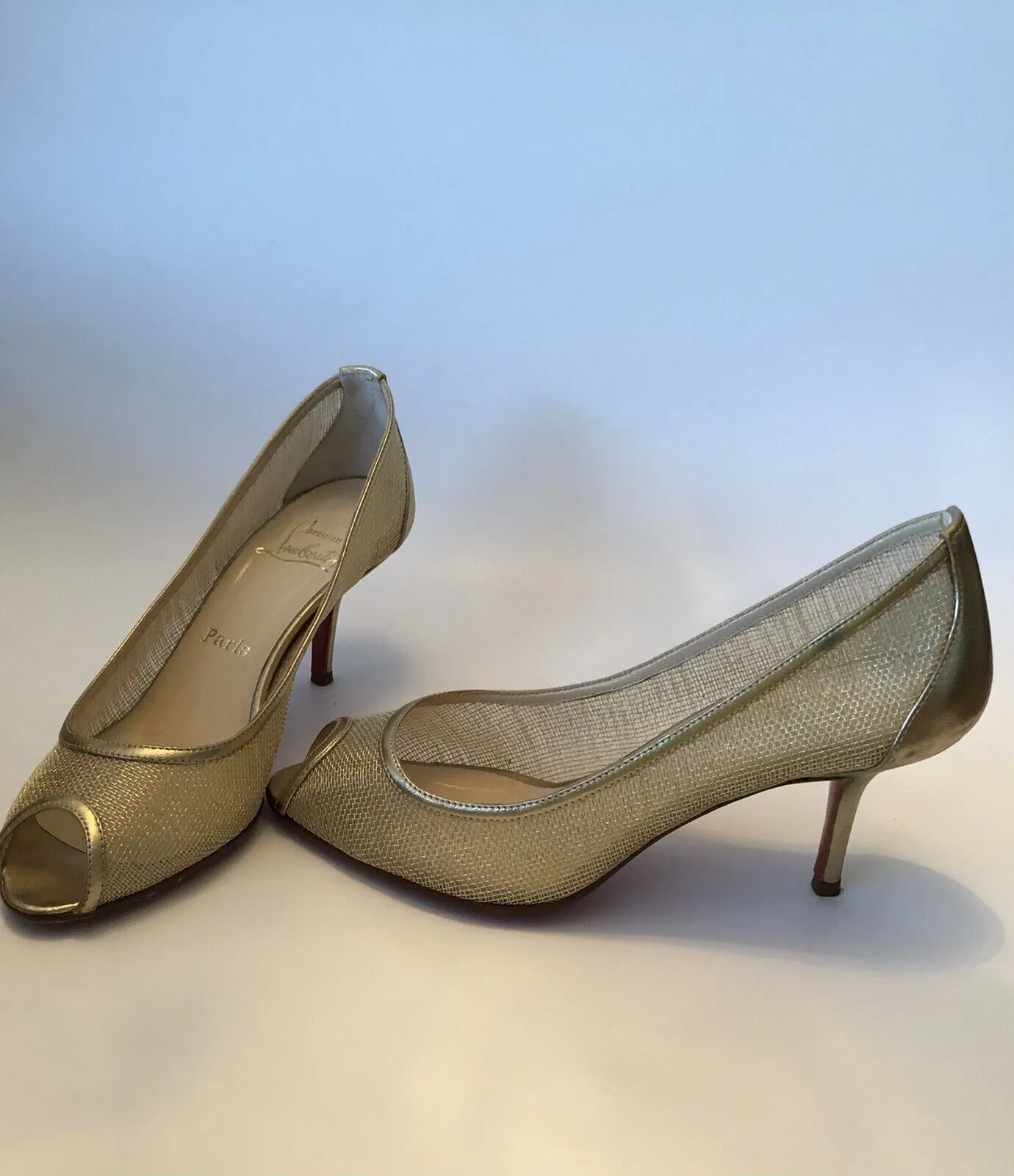 CHRISTIAN LOUBOUTIN MESH & LEATHER PEEP TOE PUMPS
