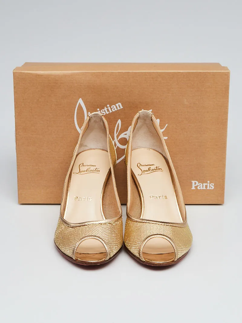 CHRISTIAN LOUBOUTIN MESH & LEATHER PEEP TOE PUMPS