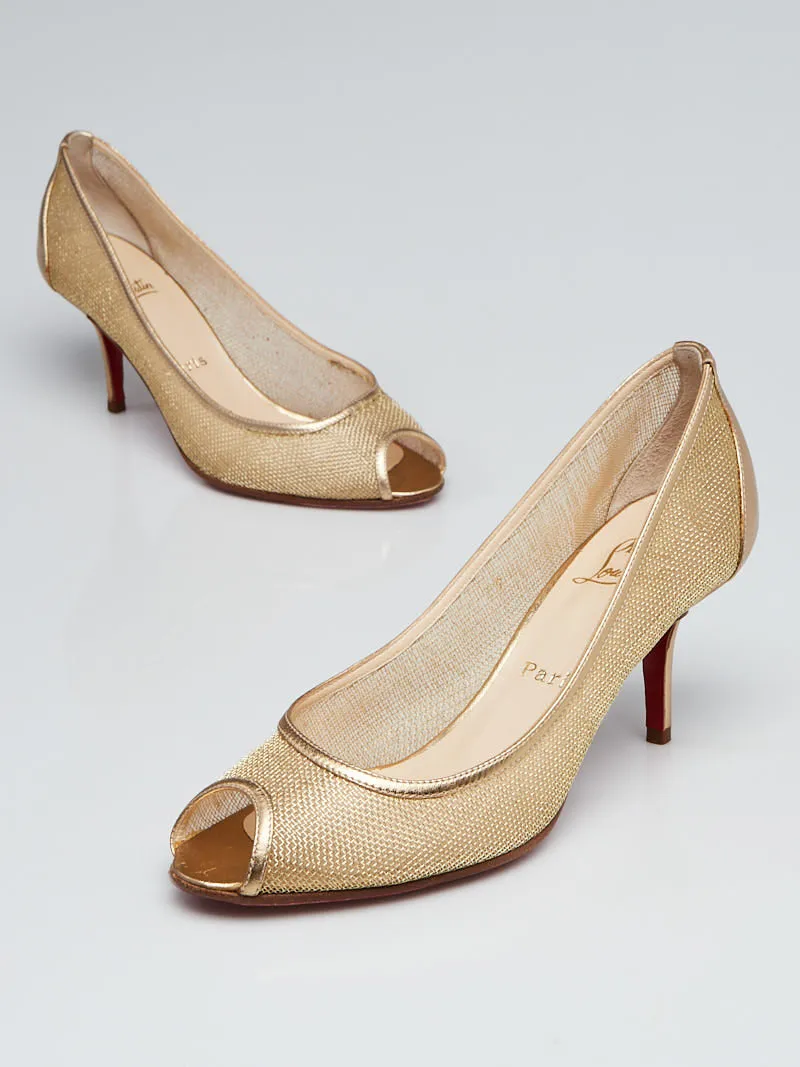 CHRISTIAN LOUBOUTIN MESH & LEATHER PEEP TOE PUMPS
