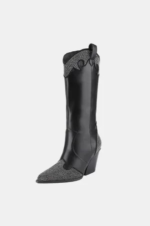 Chunky Heel Rhinestone Western Cowboy Boots (Online Only)