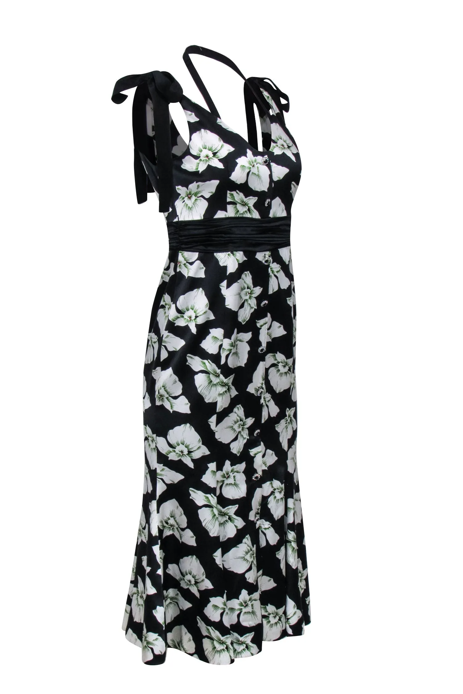 Cinq a Sept - Black w/ White Floral Print Silk Mermaid Dress Sz 4