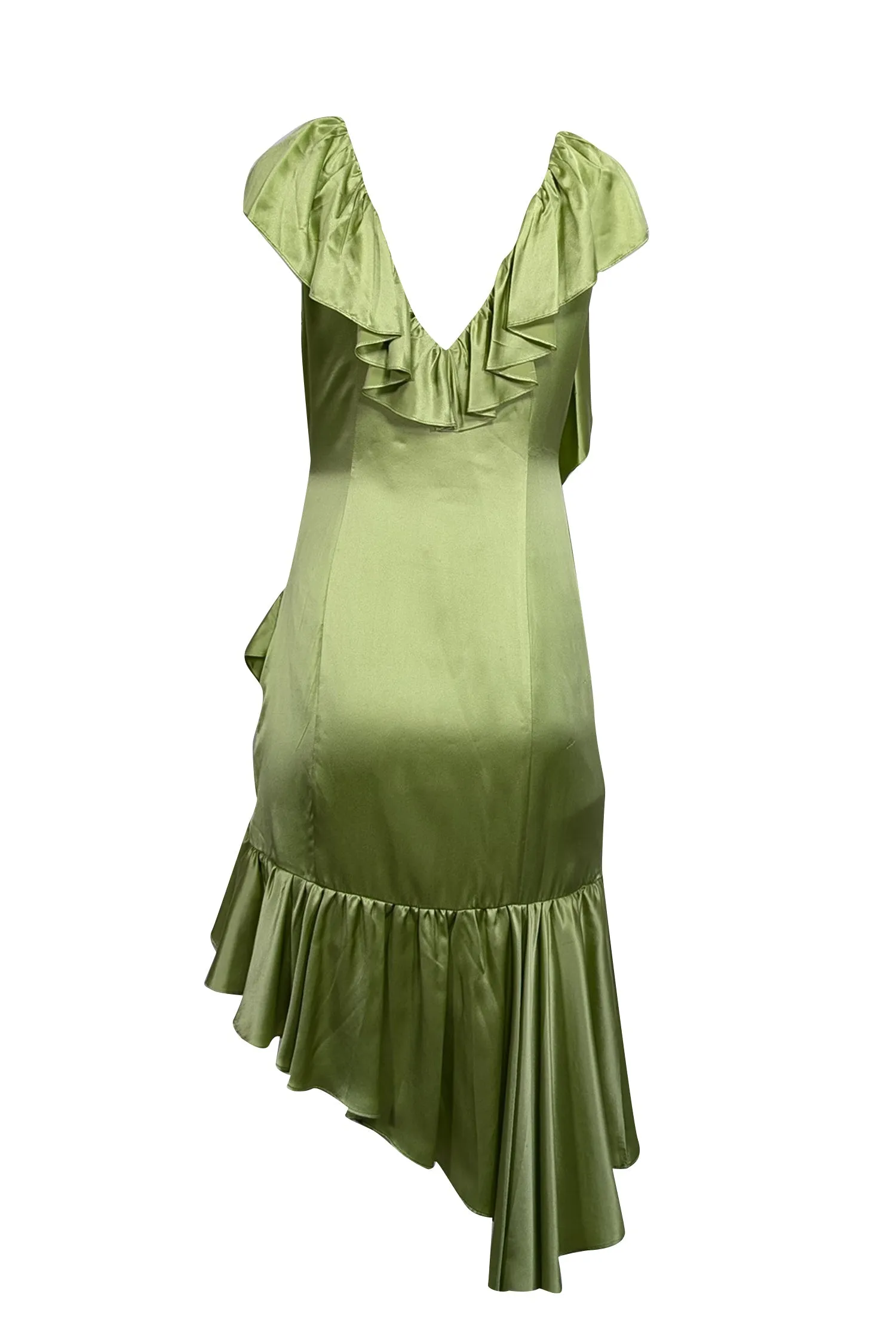 Cinq a Sept - Green Satin Sleeveless Ruffled Dress Sz 6