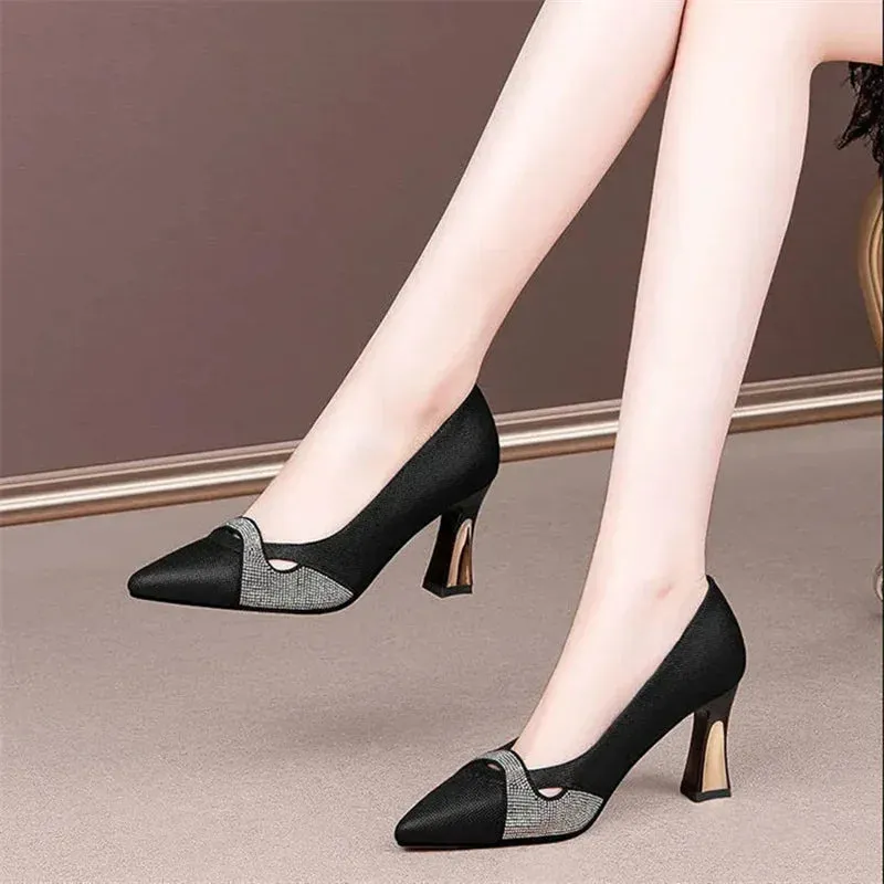 Classic Navy Blue Block Heel Shoes