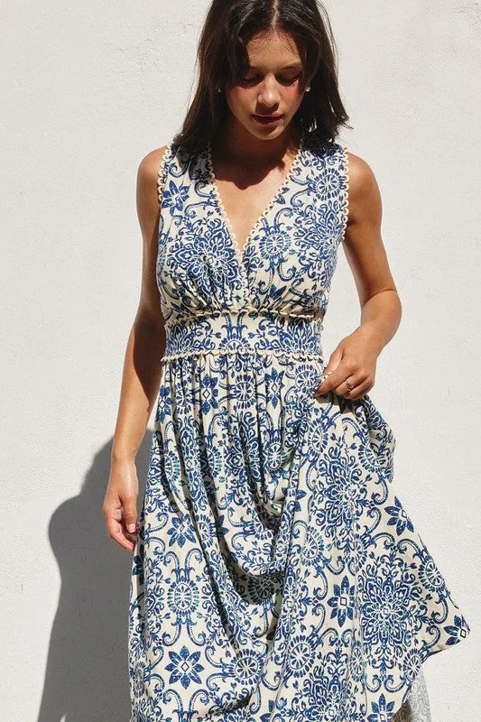 Coastal Mosaic Sleeveless Maxi Dress