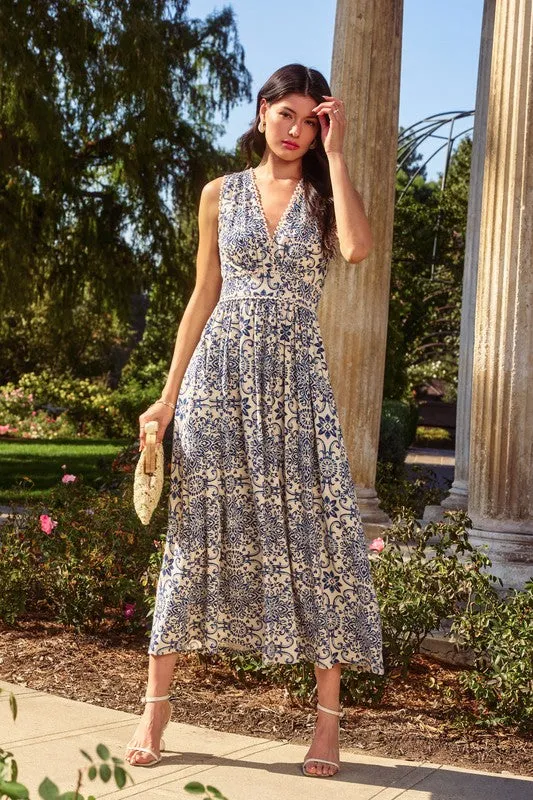 Coastal Mosaic Sleeveless Maxi Dress