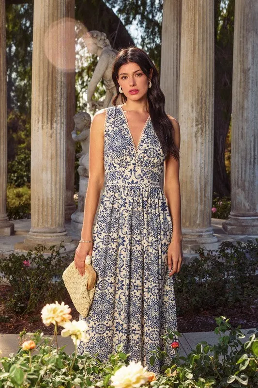 Coastal Mosaic Sleeveless Maxi Dress