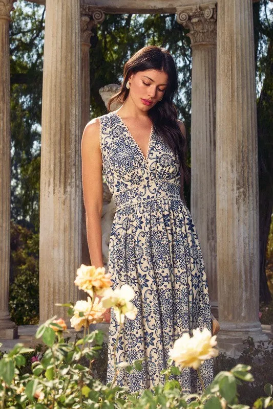 Coastal Mosaic Sleeveless Maxi Dress