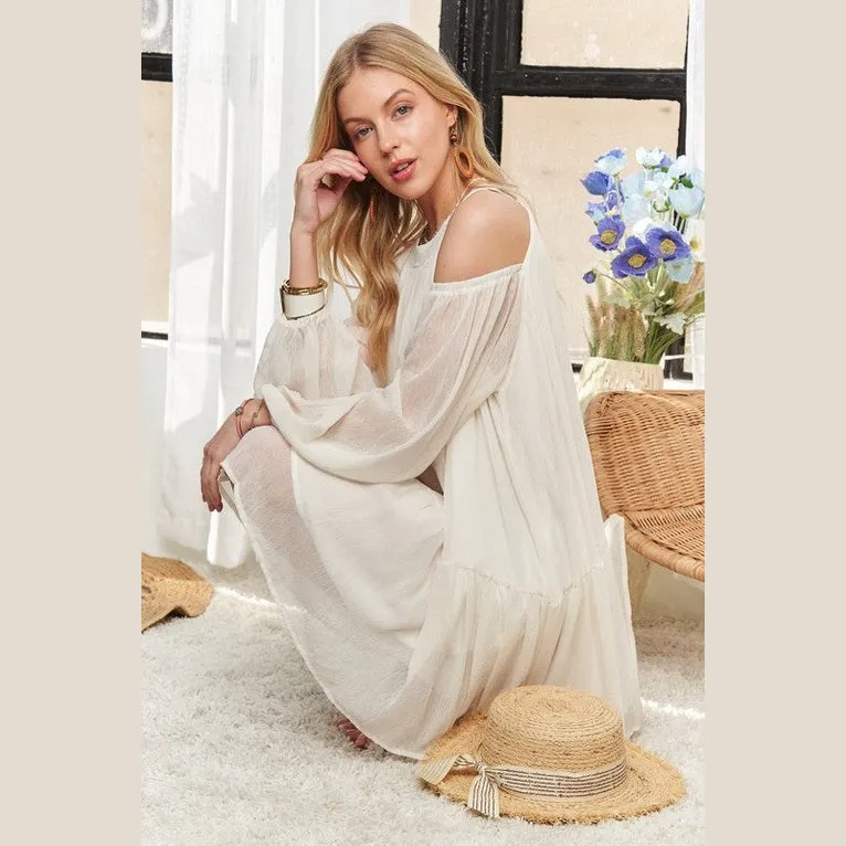 Cold Shoulder Balloon Sleeve Mini Dress