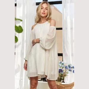 Cold Shoulder Balloon Sleeve Mini Dress