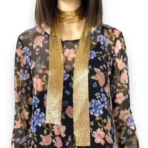 Colorful Floral Ruffle Trim Long Sleeve Dress