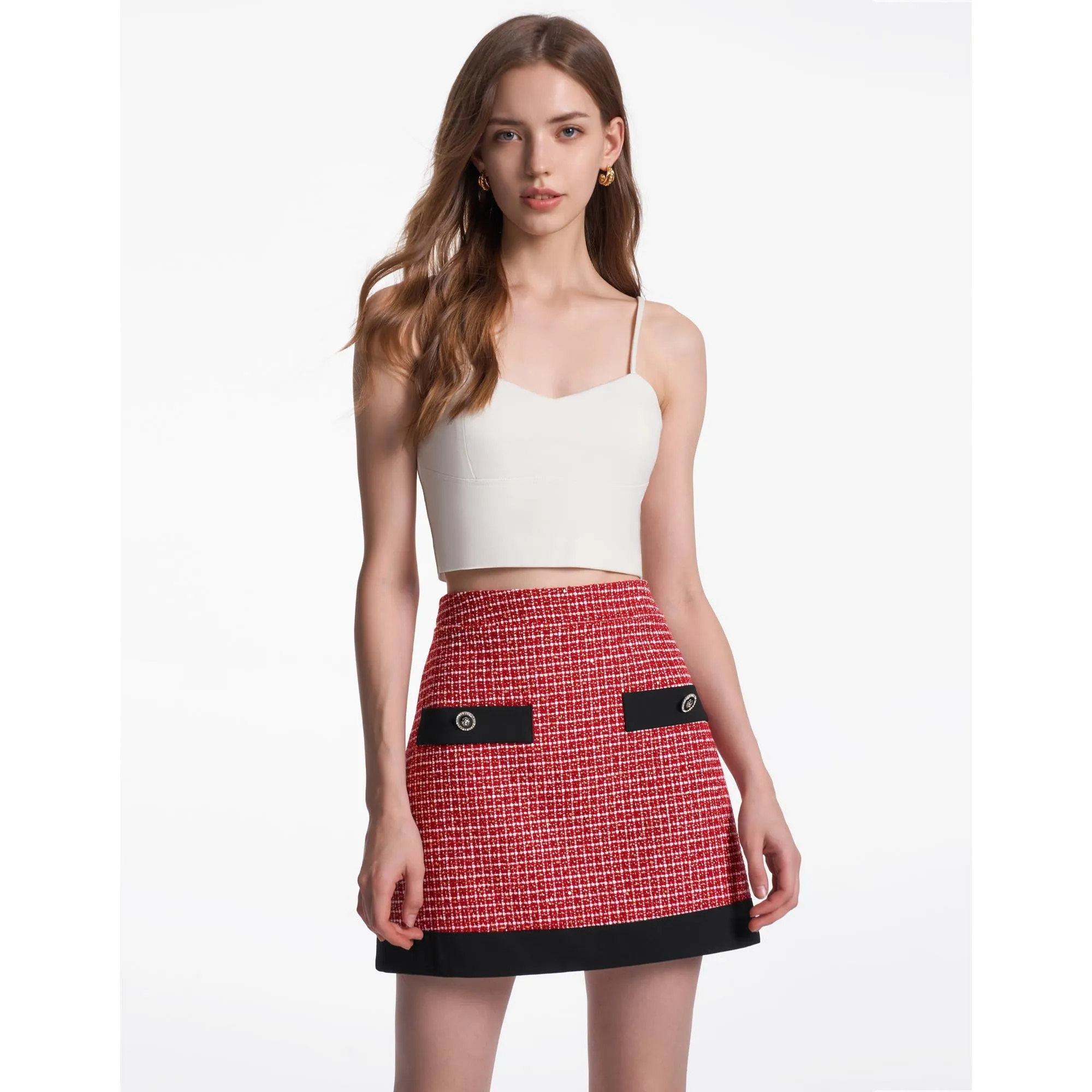 Contrast Panel Skirt - Red