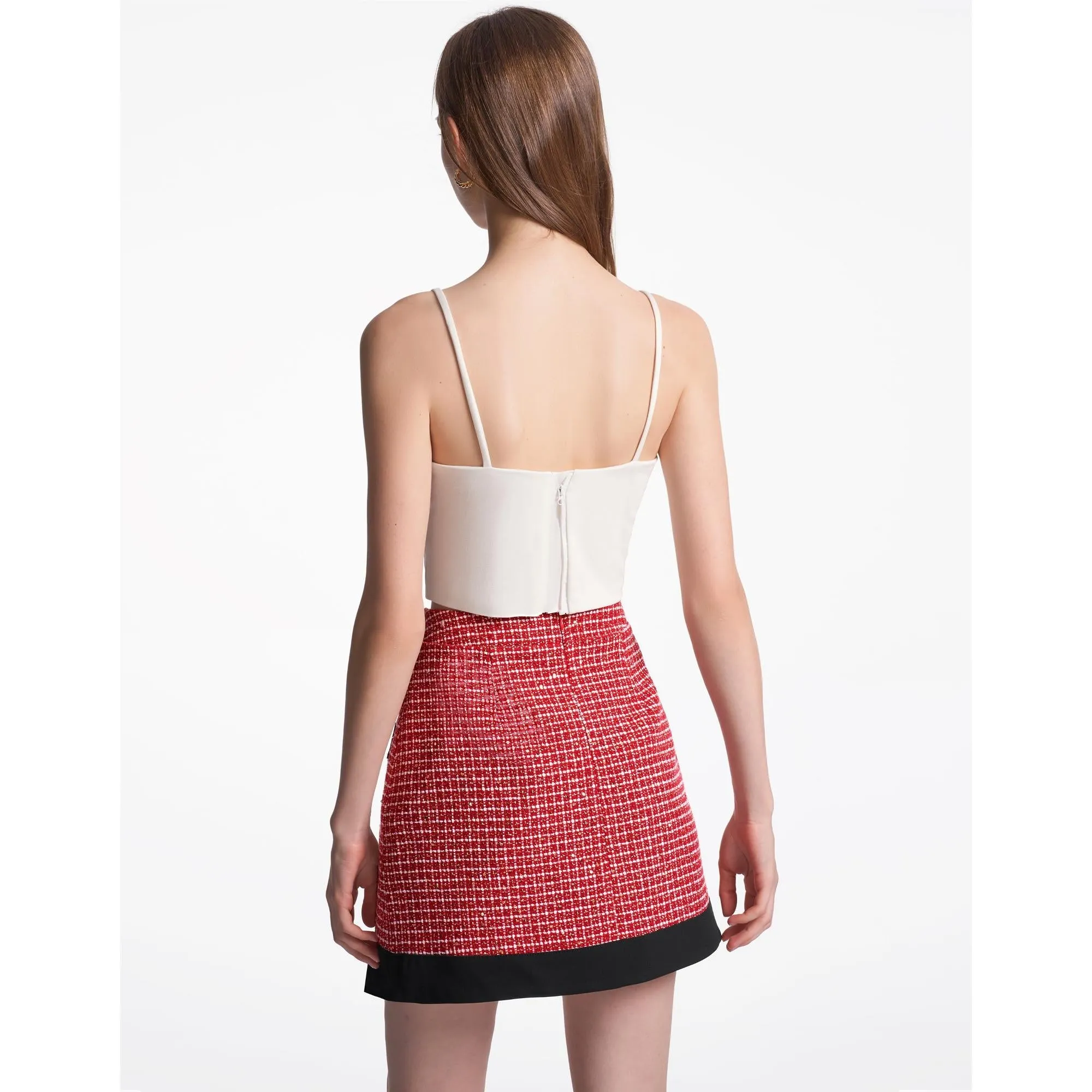 Contrast Panel Skirt - Red