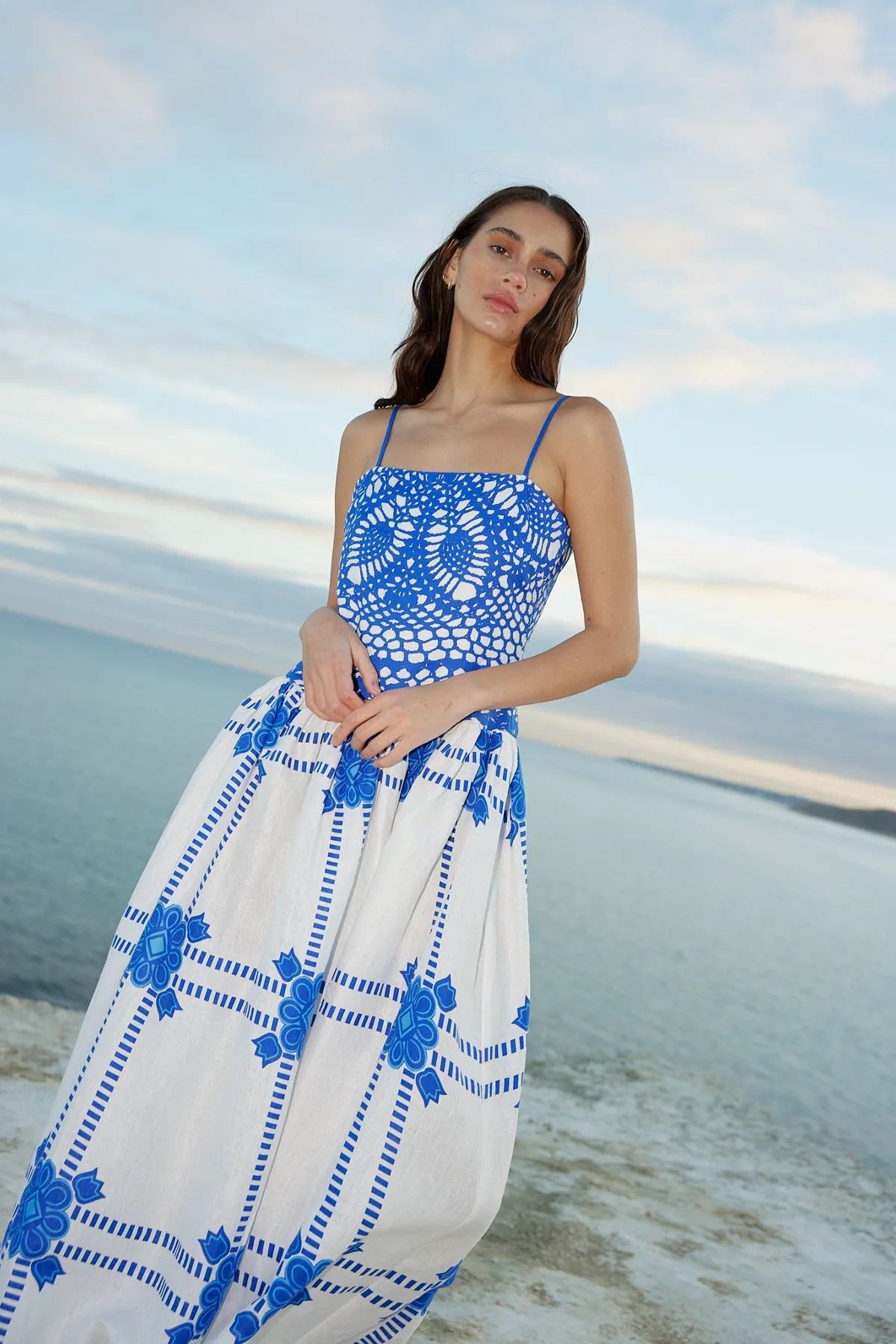 Cordelia Dress in Mediterranean/Foam