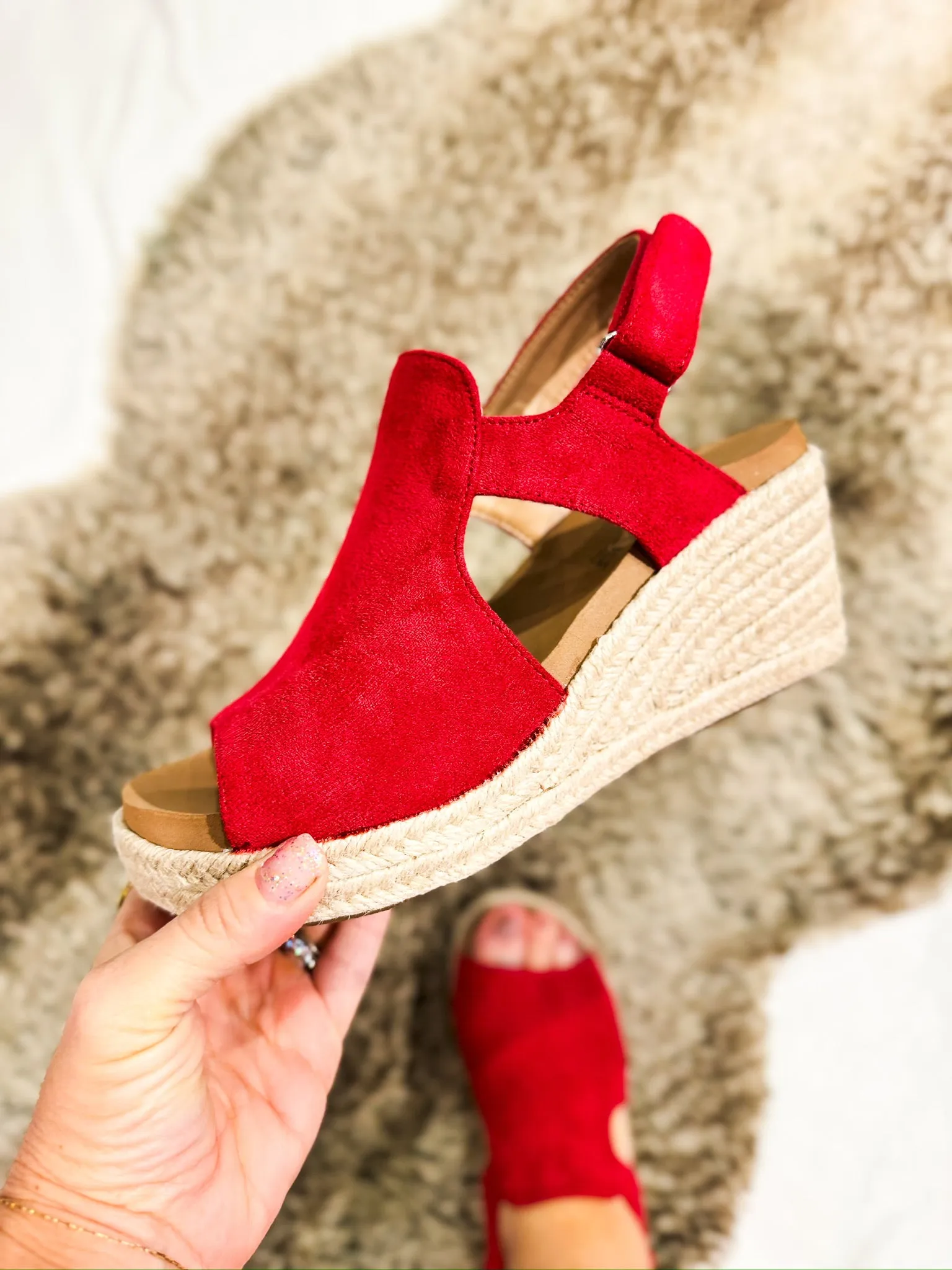 Corky's Red Faux Suede Pose Wedges