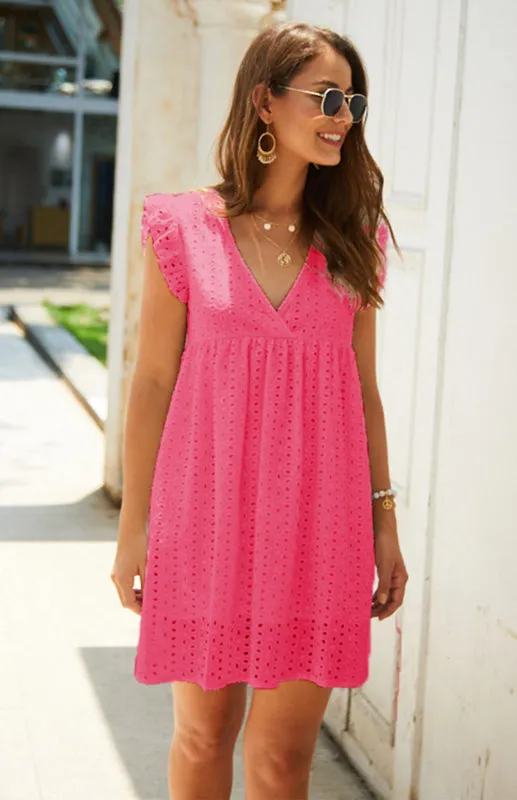 Cotton Eyelet V-neck Vacay Mini Dress