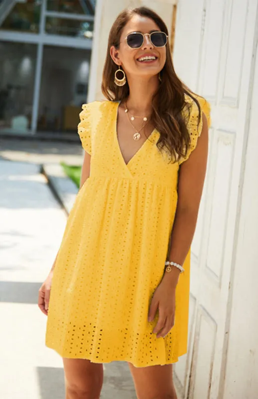 Cotton Eyelet V-neck Vacay Mini Dress