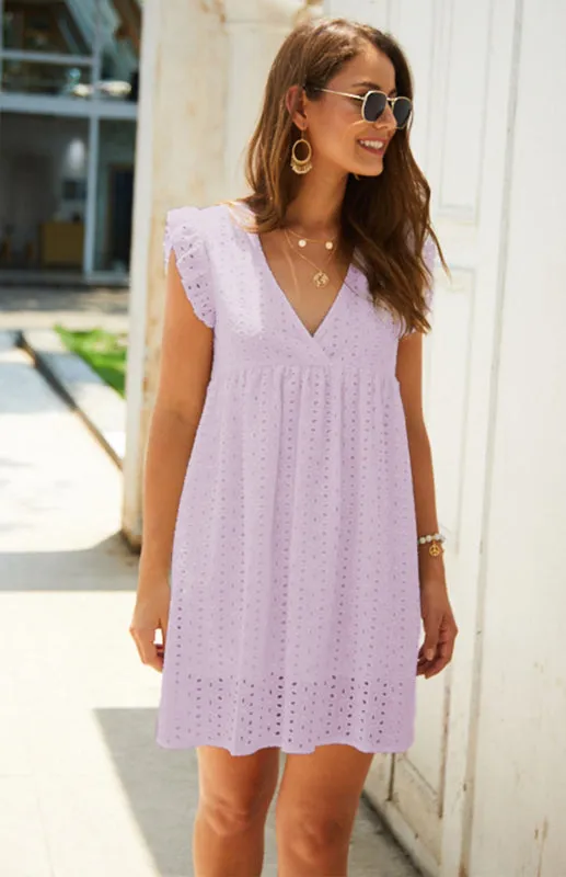 Cotton Eyelet V-neck Vacay Mini Dress