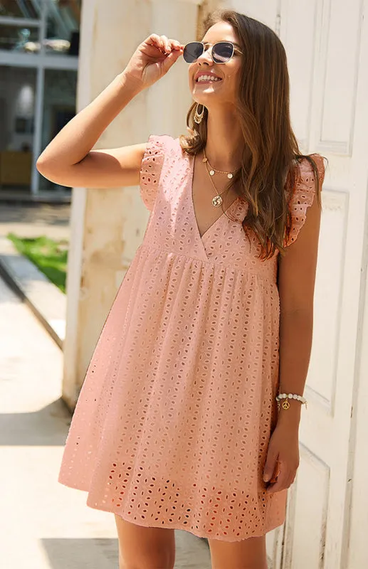 Cotton Eyelet V-neck Vacay Mini Dress