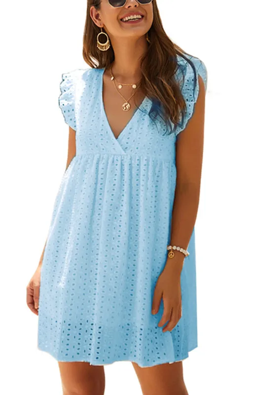 Cotton Eyelet V-neck Vacay Mini Dress