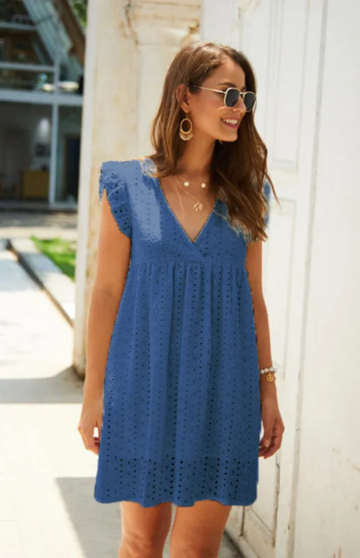 Cotton Eyelet V-neck Vacay Mini Dress
