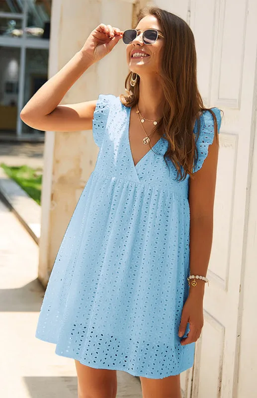 Cotton Eyelet V-neck Vacay Mini Dress
