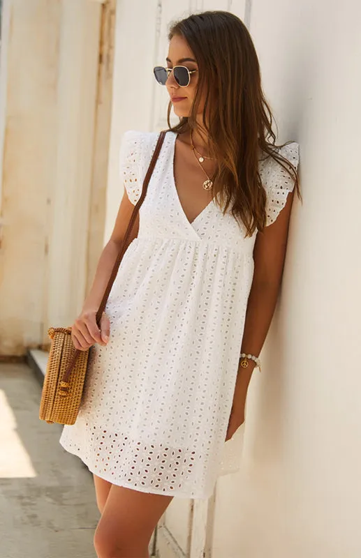 Cotton Eyelet V-neck Vacay Mini Dress