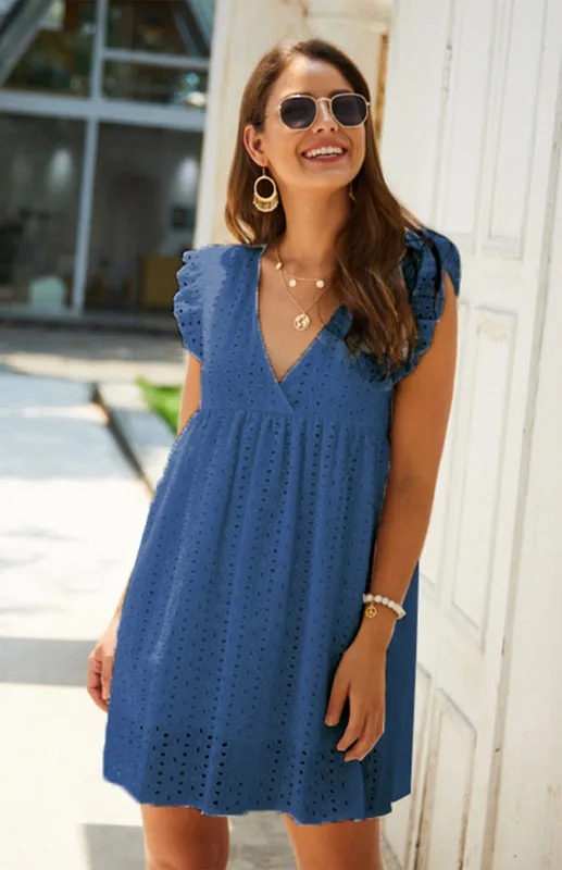 Cotton Eyelet V-neck Vacay Mini Dress