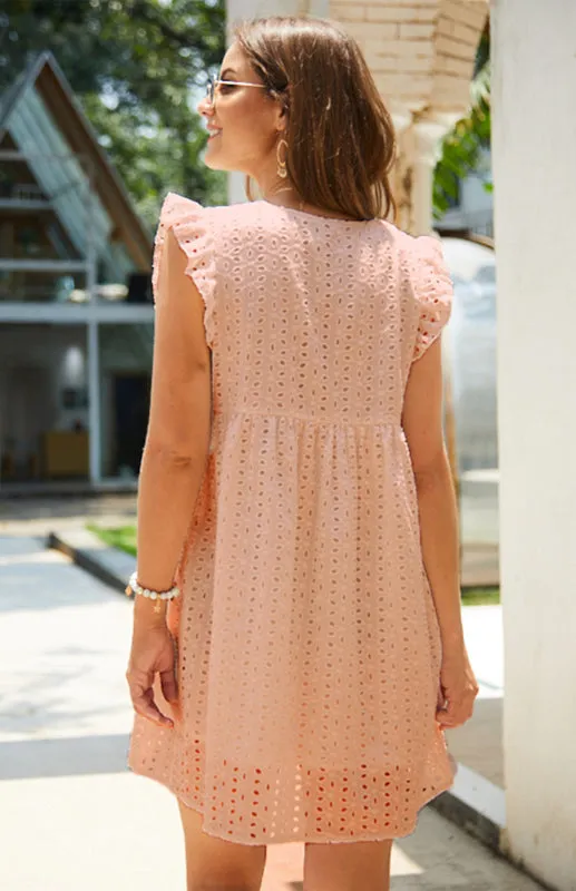 Cotton Eyelet V-neck Vacay Mini Dress
