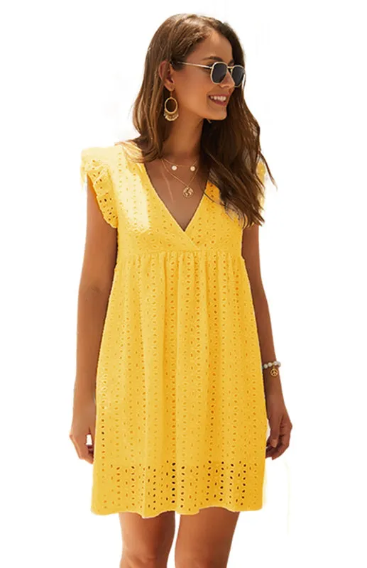Cotton Eyelet V-neck Vacay Mini Dress