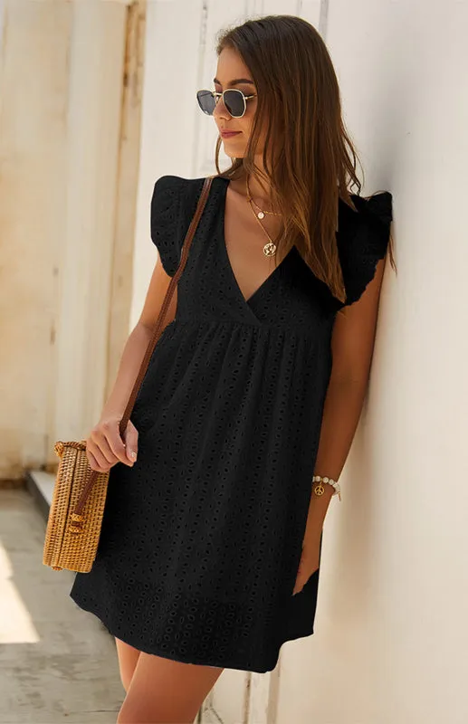 Cotton Eyelet V-neck Vacay Mini Dress
