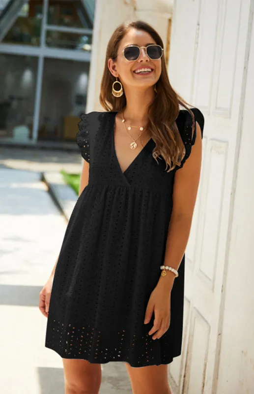 Cotton Eyelet V-neck Vacay Mini Dress