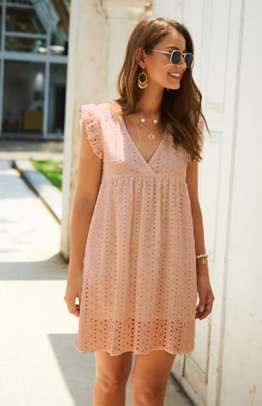 Cotton Eyelet V-neck Vacay Mini Dress