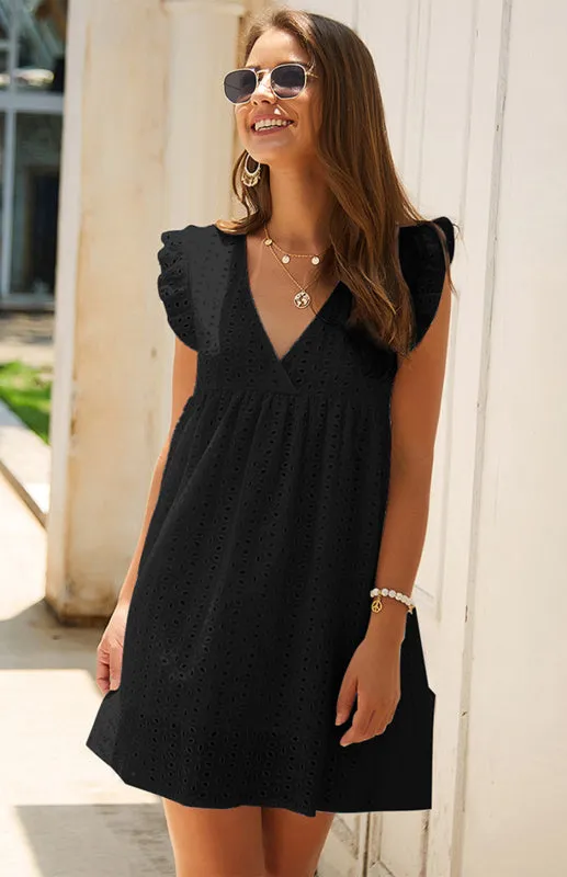 Cotton Eyelet V-neck Vacay Mini Dress
