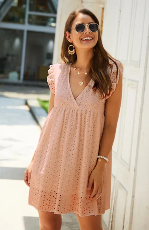 Cotton Eyelet V-neck Vacay Mini Dress
