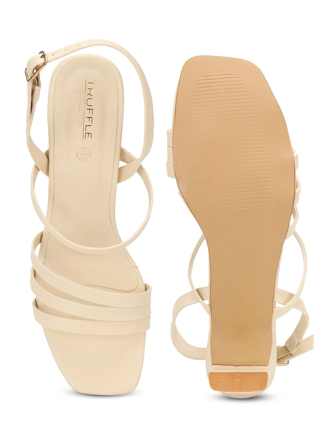 Cream PU Stylish Buckle Block Sandals (TC-NK-003-CRM)