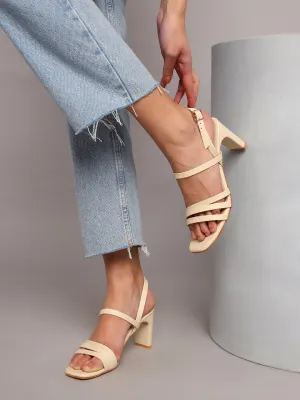 Cream PU Stylish Buckle Block Sandals (TC-NK-003-CRM)