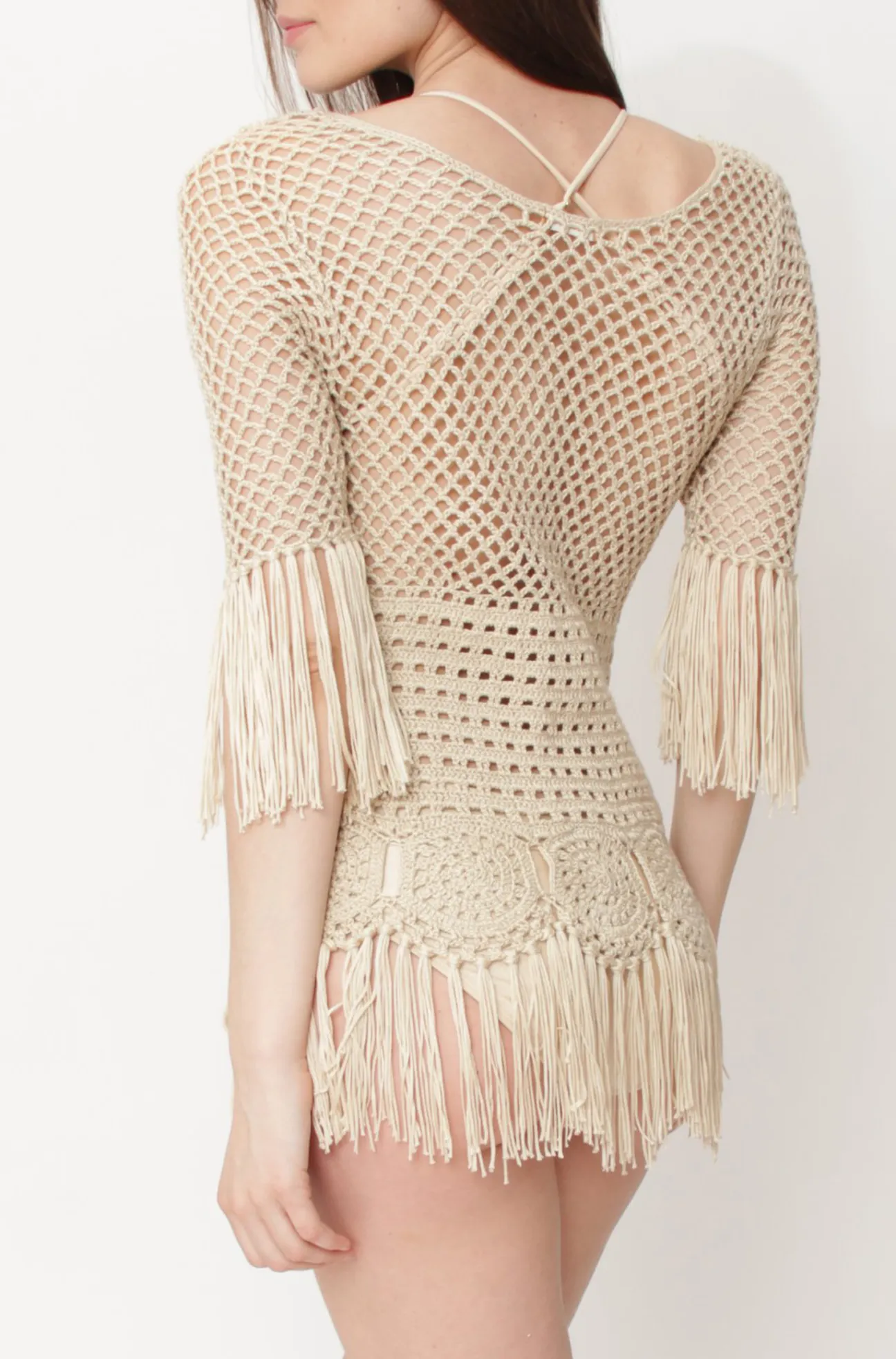 Crochet 3/4 Sleeve Fringe Tunic