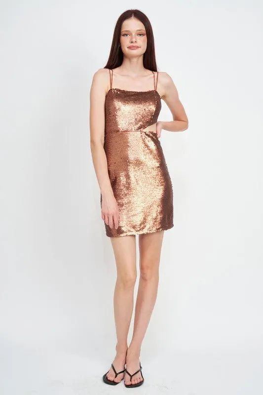 Cut Out Sequin Mini Dress