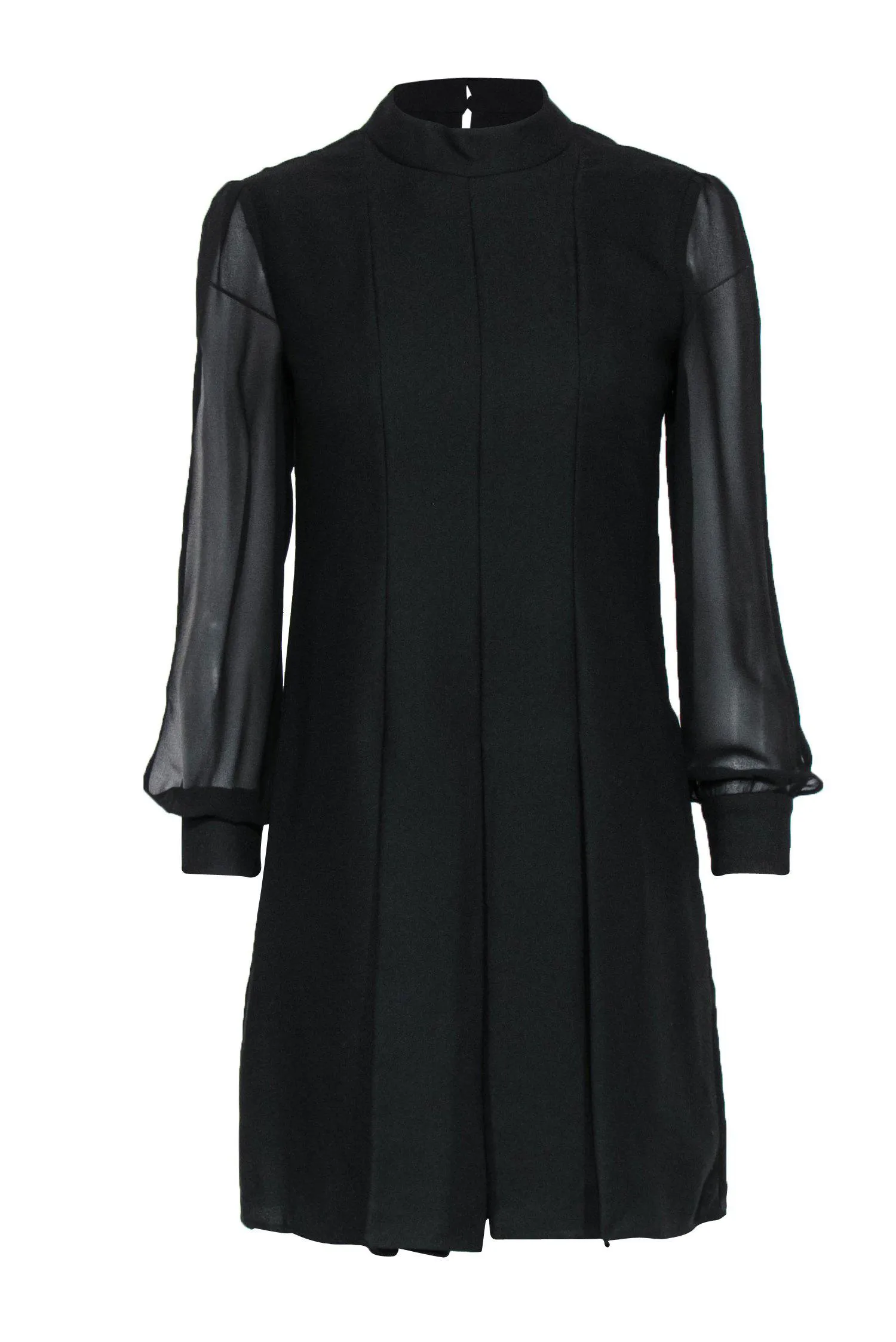 Cynthia Steffe - Black Mesh Sleeved Mini Dress w/ Pleats Sz 2