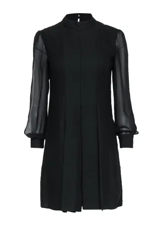 Cynthia Steffe - Black Mesh Sleeved Mini Dress w/ Pleats Sz 2