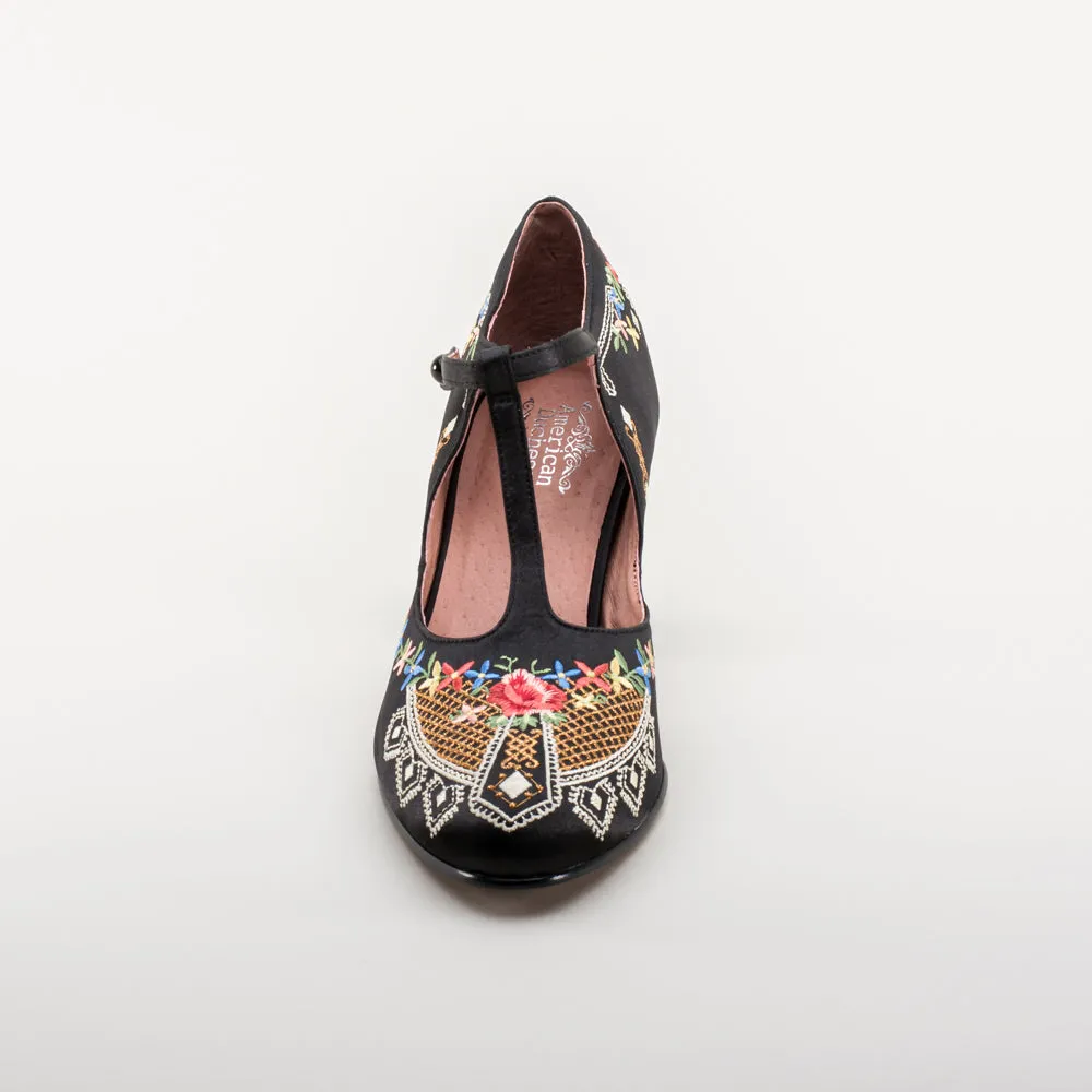 Daisy Women's Embroidered T-Straps (Black)