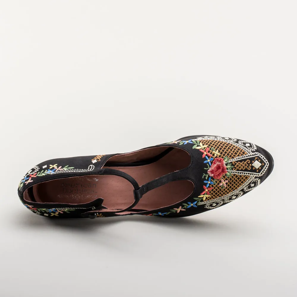 Daisy Women's Embroidered T-Straps (Black)