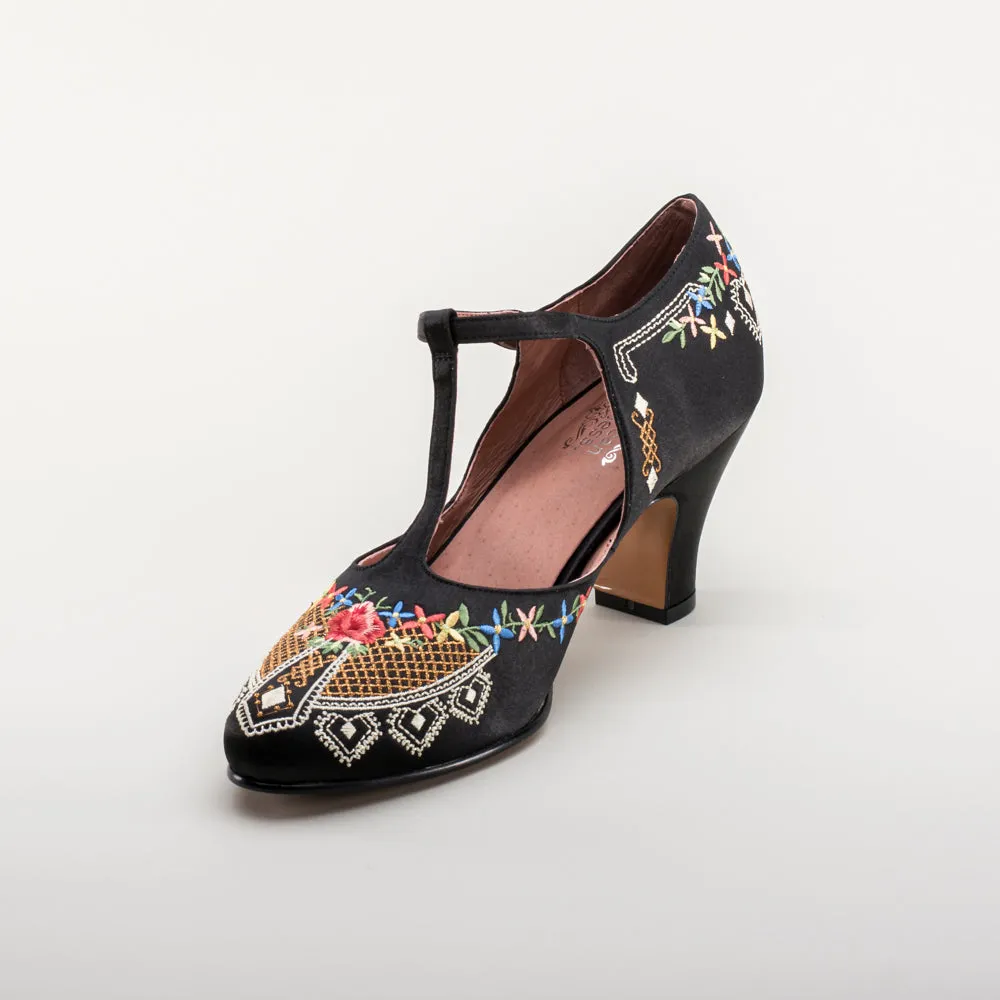 Daisy Women's Embroidered T-Straps (Black)