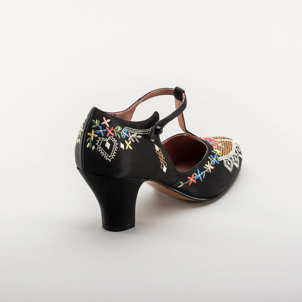 Daisy Women's Embroidered T-Straps (Black)