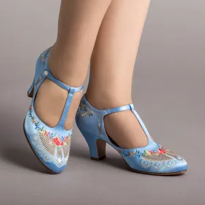 Daisy Women's Embroidered T-Straps (Blue)