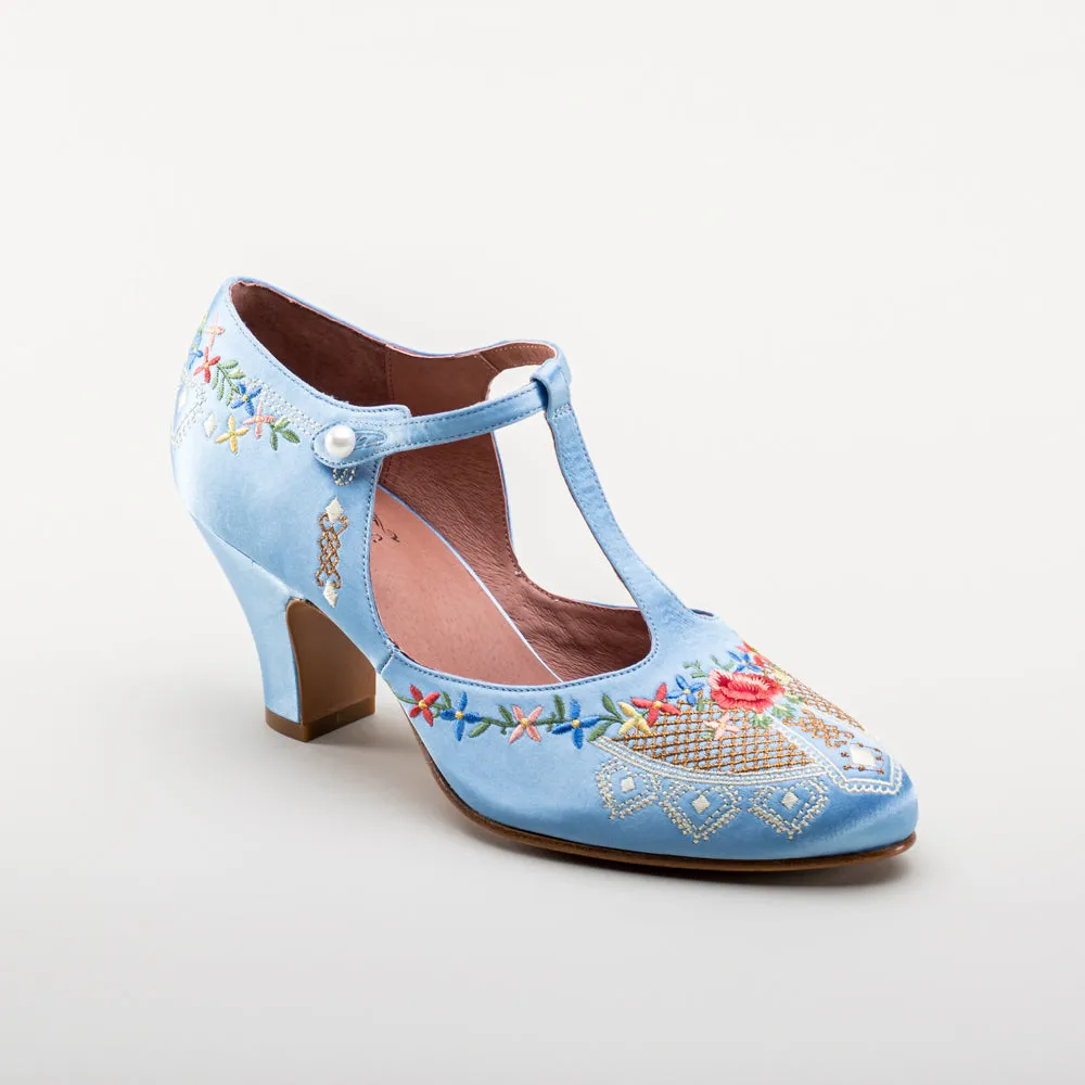 Daisy Women's Embroidered T-Straps (Blue)