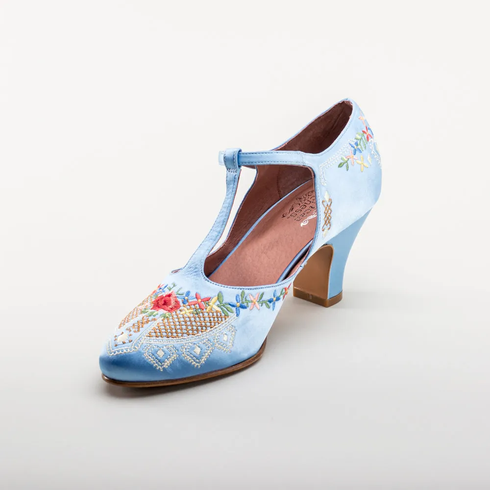 Daisy Women's Embroidered T-Straps (Blue)