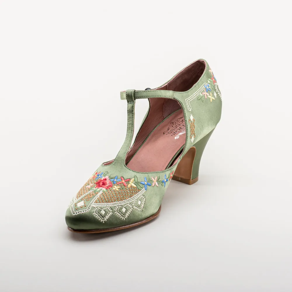 Daisy Women's Embroidered T-Straps (Green)