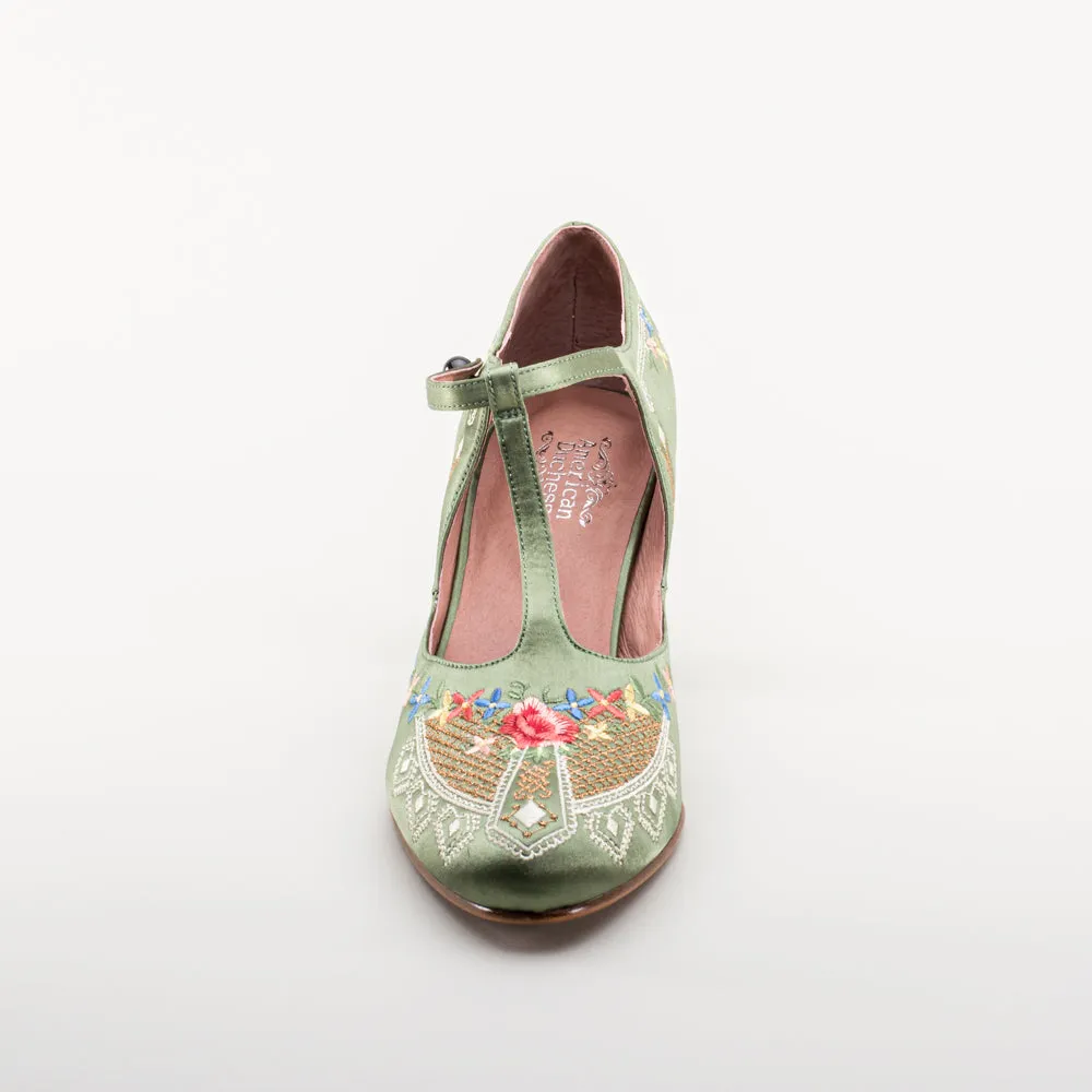 Daisy Women's Embroidered T-Straps (Green)