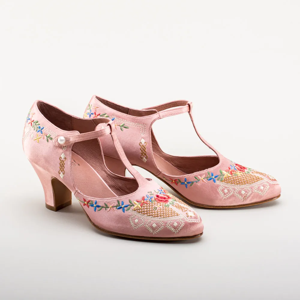 Daisy Women's Embroidered T-Straps (Pink)